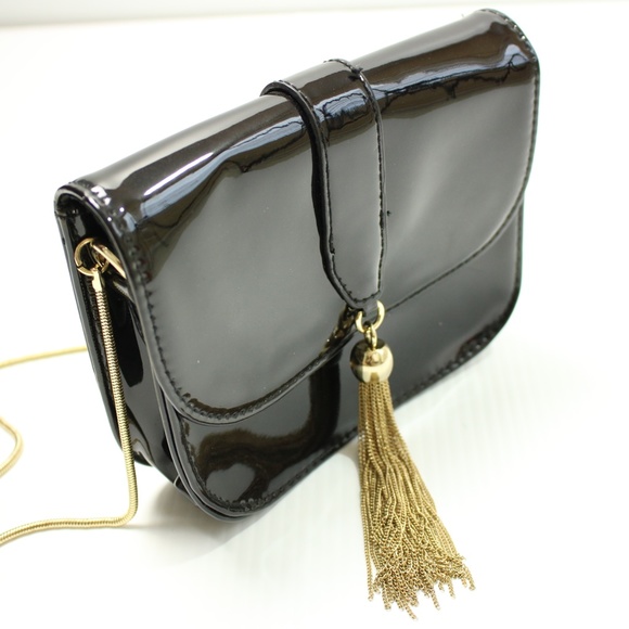Big Buddha Black Pattern Leather Crossbody Mini Bag with Tassel - Picture 1 of 5